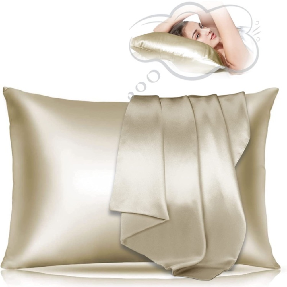 100% llama silk 100% natural silk taupe pillowcase used to for beautification.